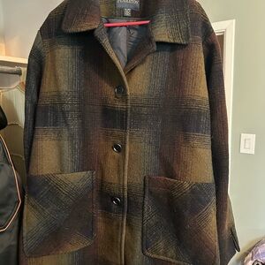 Pendleton Women's Plaid Pea Coat - Olive and Black